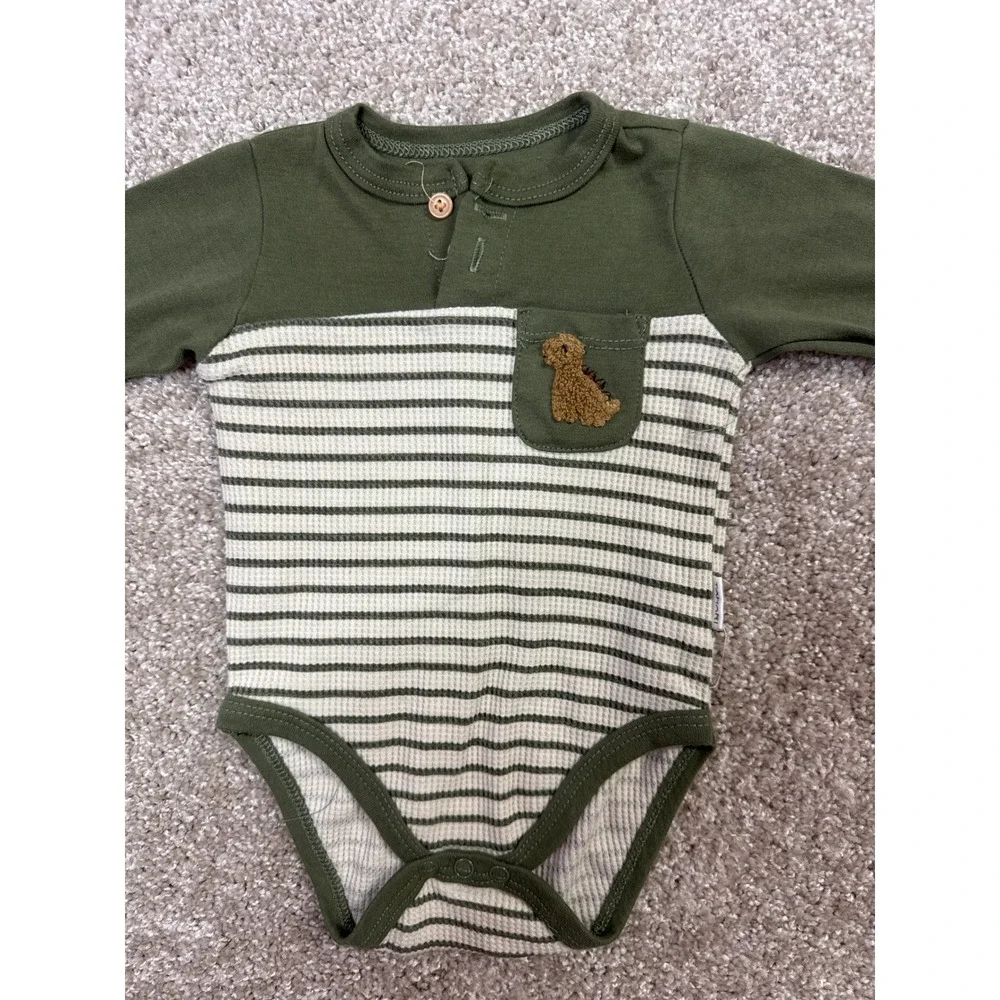 Olive Green Striped Dinosaur Bodysuit and Jogger Pants Set Baby Boys 2-Piece
